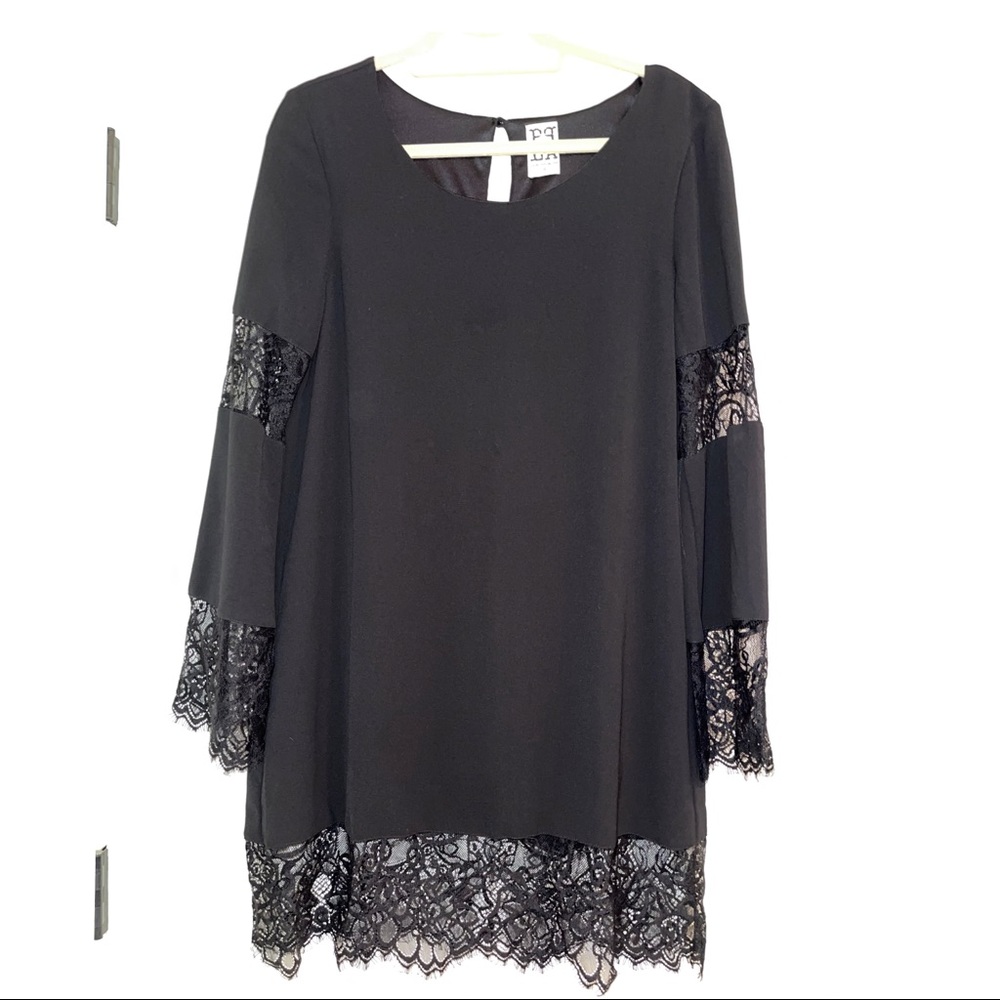 PQLA cocktail black dress with lace. Size small.